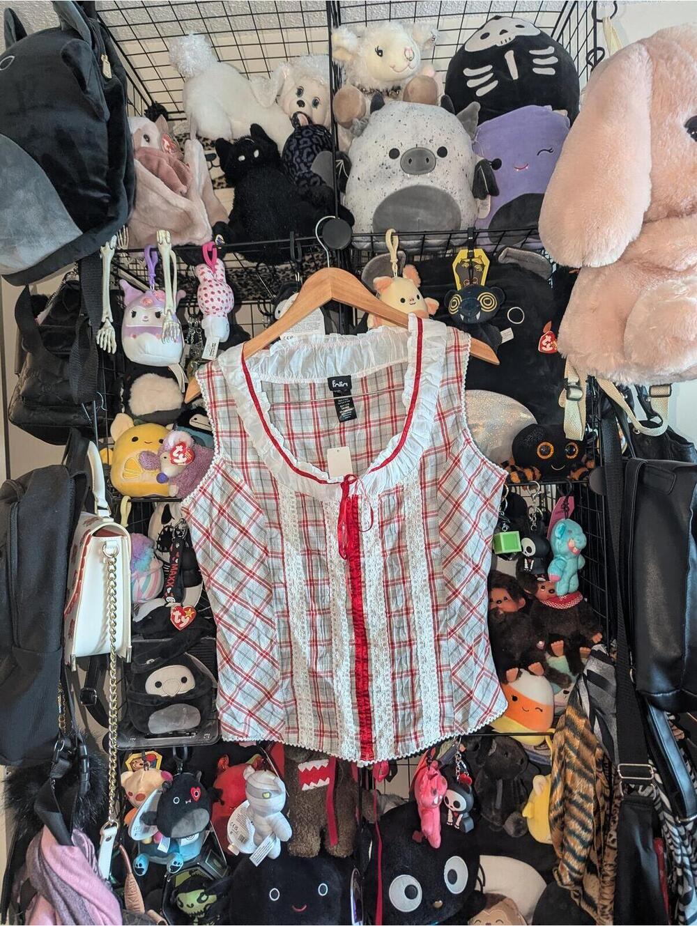 Y2K Plaid Lace Up Corset Back Top Cottagecore